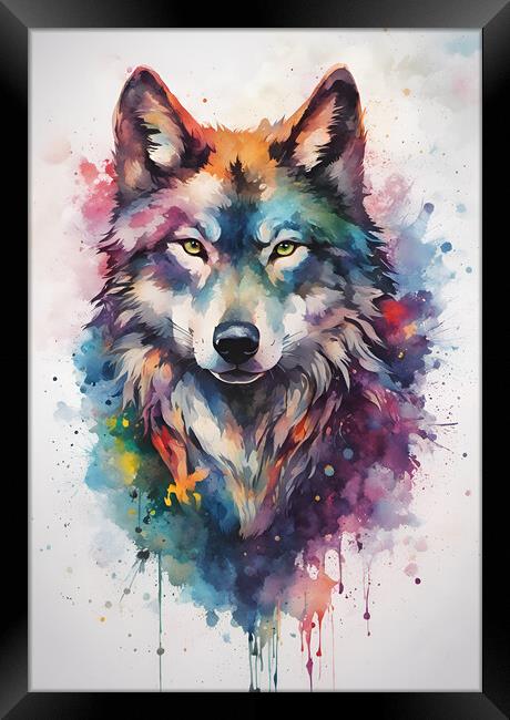 Wolf Ink Splatter Portrait Framed Print by Picture Wizard