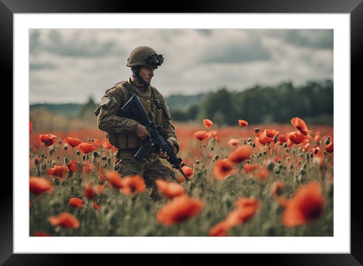 Poppy Field Soldier Framed Mounted Print by Picture Wizard