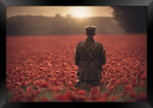 Poppy Field Soldier WW1 Framed Print by Picture Wizard