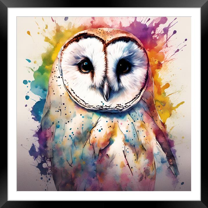 Barn Owl Ink Splat Framed Mounted Print by Picture Wizard