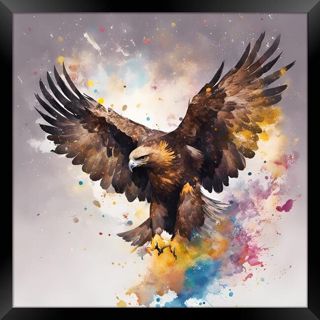 Golden Eagle Ink Splat Framed Print by Picture Wizard