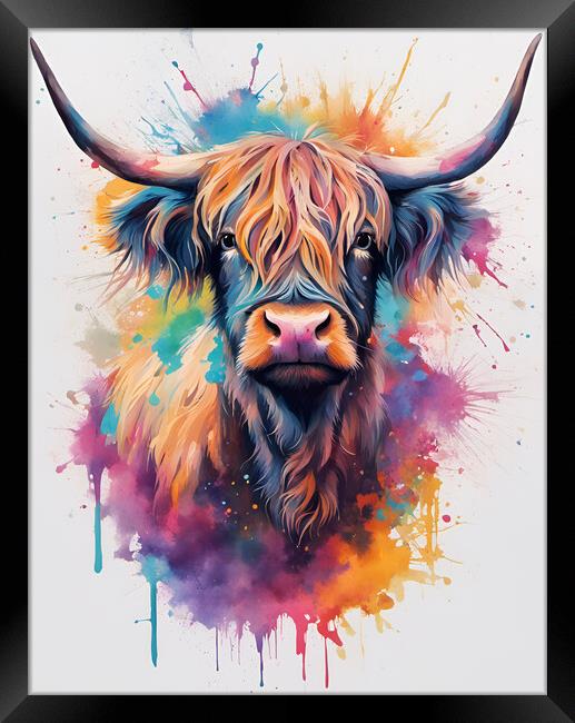 Highland Cow Ink Splat Framed Print by Picture Wizard