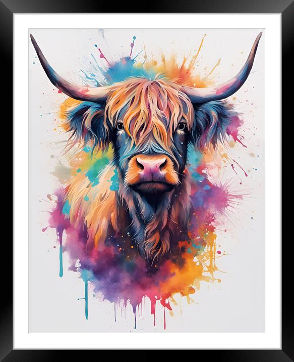 Highland Cow Ink Splat Framed Mounted Print by Picture Wizard