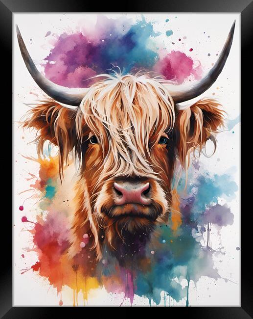 Highland Cow Ink Splat Framed Print by Picture Wizard