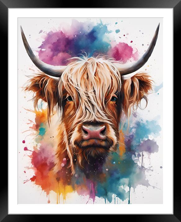Highland Cow Ink Splat Framed Mounted Print by Picture Wizard
