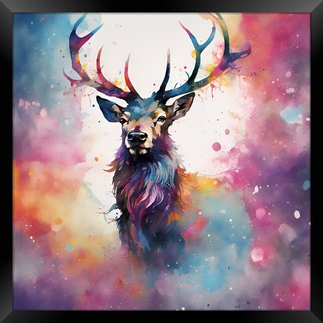 Highland Stag Ink Splat Framed Print by Picture Wizard