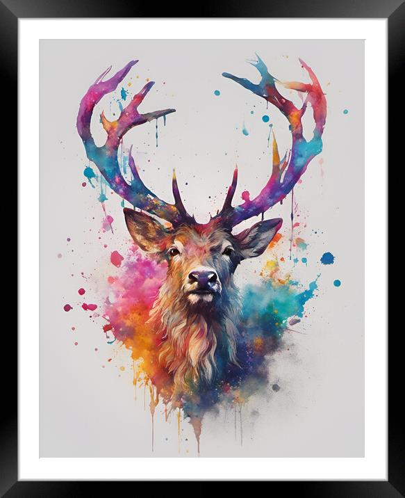 Highland Stag Ink Splat Framed Mounted Print by Picture Wizard