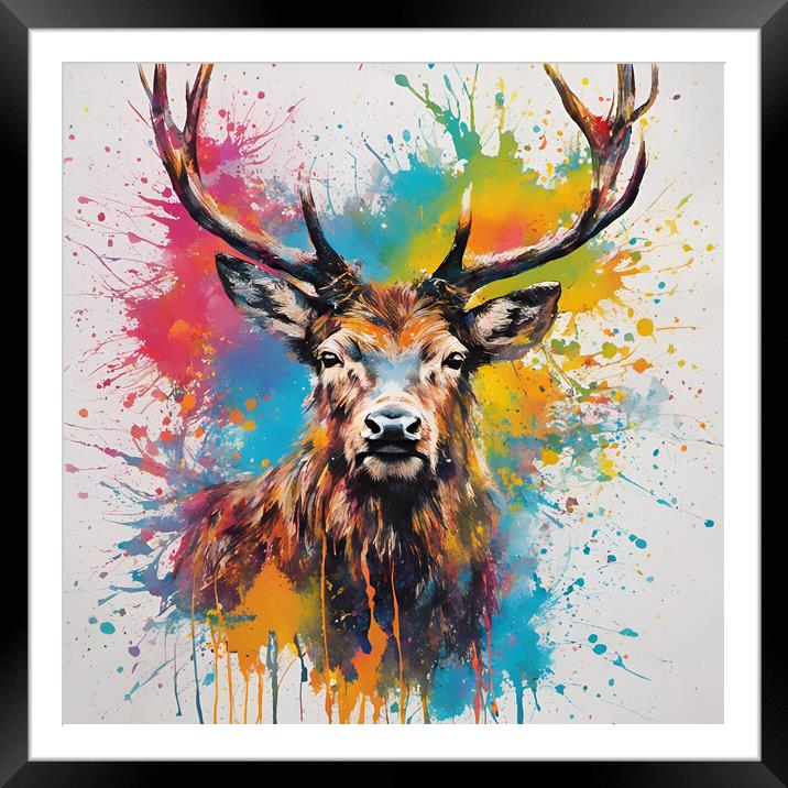 Highland Stag Ink Splat Framed Mounted Print by Picture Wizard