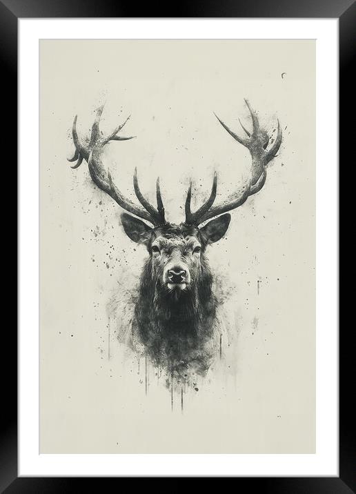 Charcoal Stag Framed Mounted Print by Picture Wizard