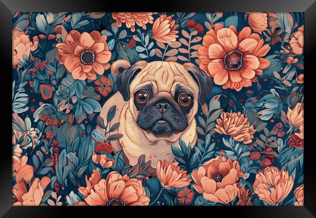 Floral Pug Framed Print by Picture Wizard