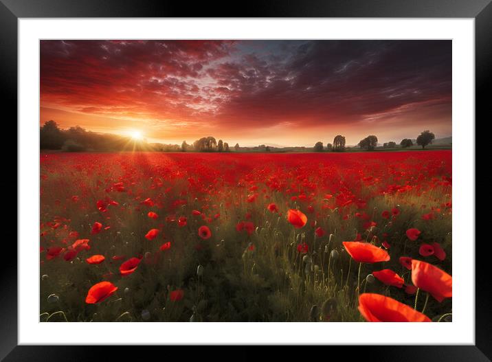 Poppy Field Sunrise Framed Mounted Print by Picture Wizard