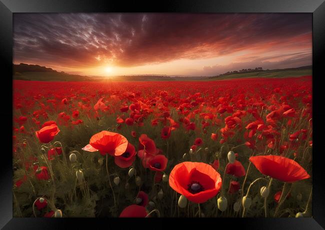 Poppy Field Sunrise Framed Print by Picture Wizard