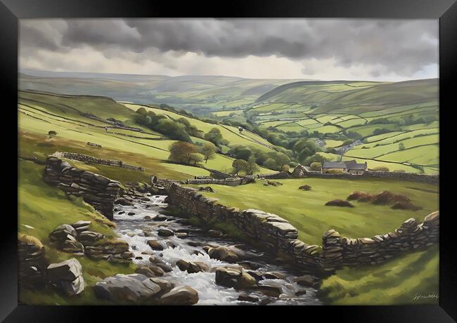 Rolling Yorkshire Dales Oil Painting Framed Print by Picture Wizard