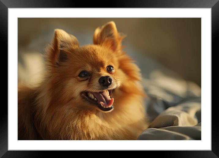 Laughing Pomeranian Framed Mounted Print by Picture Wizard