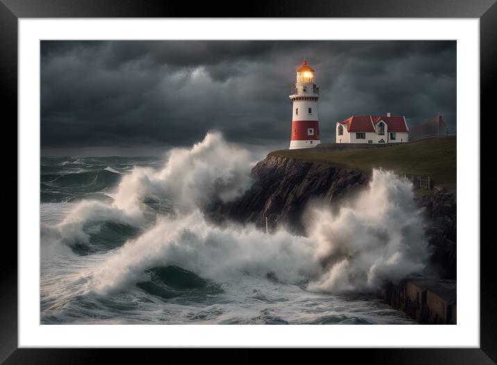 Stormy Seas at the Lighthouse Framed Mounted Print by Picture Wizard