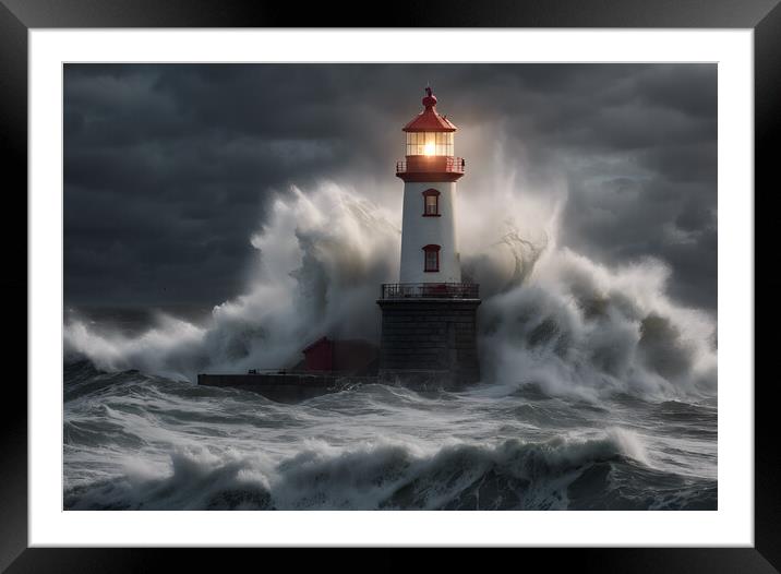 Stormy Seas at the Lighthouse Framed Mounted Print by Picture Wizard