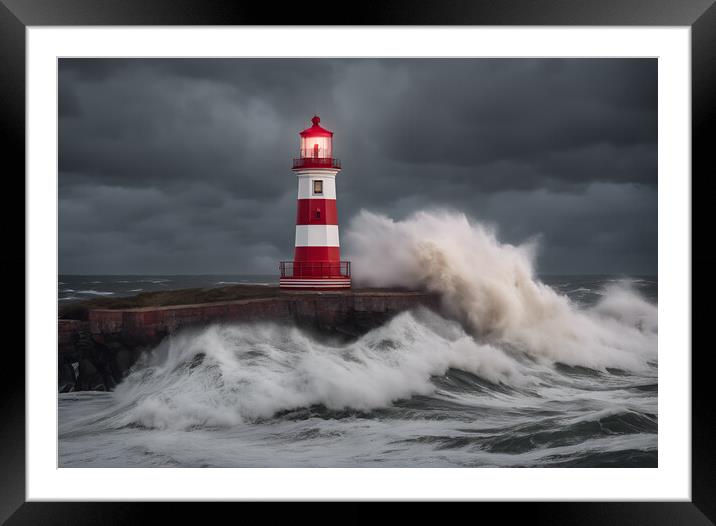 Stormy Seas at the Lighthouse Framed Mounted Print by Picture Wizard