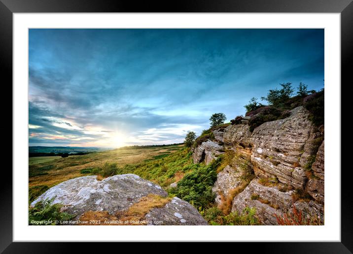 Corby Crags summer sunset in Northumberland Framed Mounted Print by Lee Kershaw