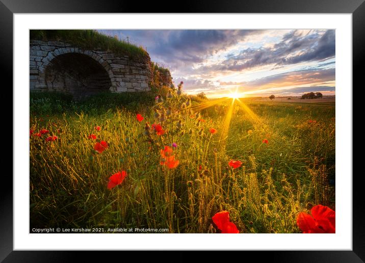 Lime Kiln sunset in a Poppy field at Rennington Northumberland Framed Mounted Print by Lee Kershaw
