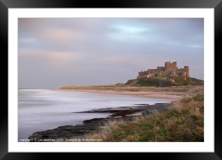 Bamburgh Castle misty sea Framed Mounted Print by Lee Kershaw