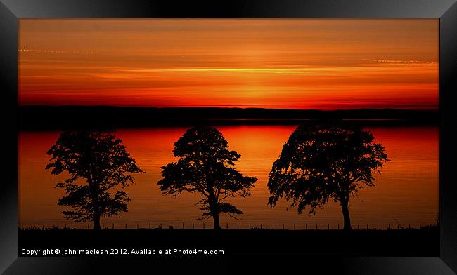 sunset over 3 trees Framed Print by john maclean