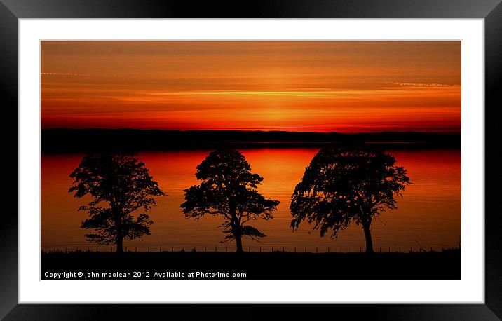 sunset over 3 trees Framed Mounted Print by john maclean