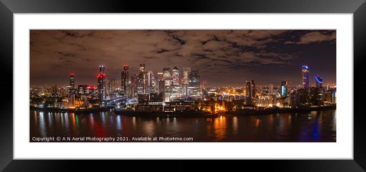 Canary Wharf Skyline Framed Mounted Print by A N Aerial Photography