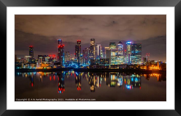 Canary Wharf at night Framed Mounted Print by A N Aerial Photography