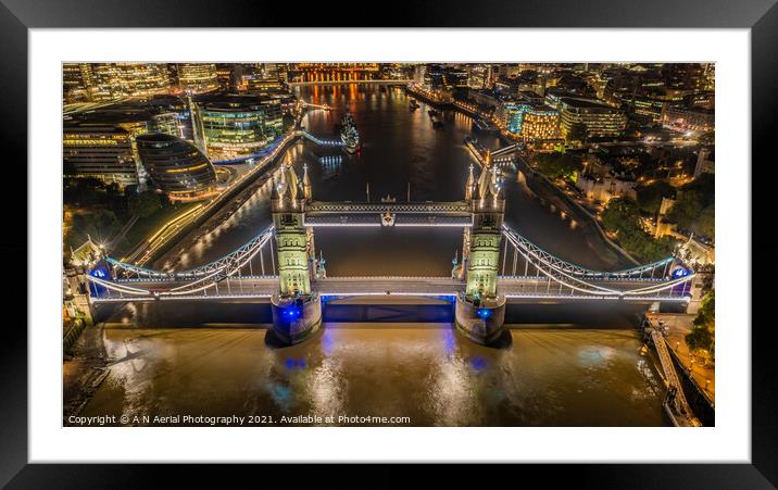 Tower Bridge at night Framed Mounted Print by A N Aerial Photography