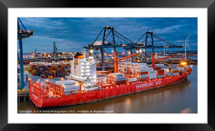 Container Ship at Tilbury Docks Framed Mounted Print by A N Aerial Photography
