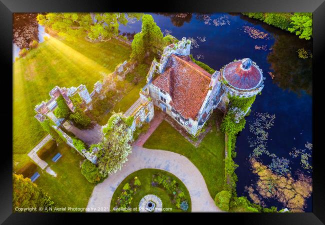 Scotney Castle at sunrise Framed Print by A N Aerial Photography