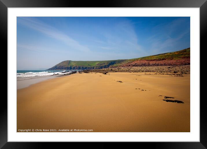 Manorbier, Idyllic empty beach Framed Mounted Print by Chris Rose