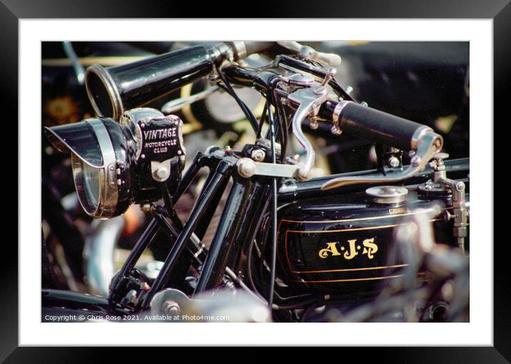 AJS motorcycle detail Framed Mounted Print by Chris Rose