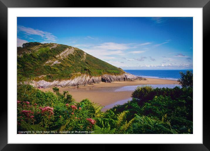 Caswell Bay beach Framed Mounted Print by Chris Rose