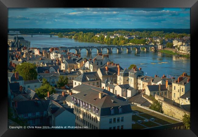 Saumur, rooftops view over the River Loire Framed Print by Chris Rose