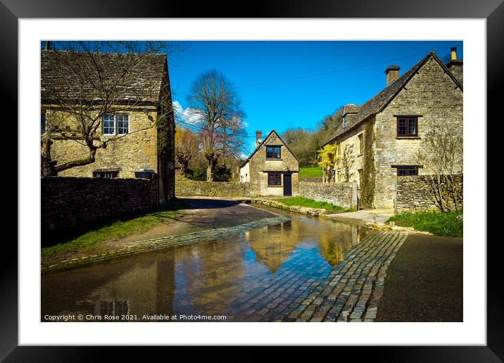 Duntisbourne Leer, Cotswolds cottages by the ford Framed Mounted Print by Chris Rose