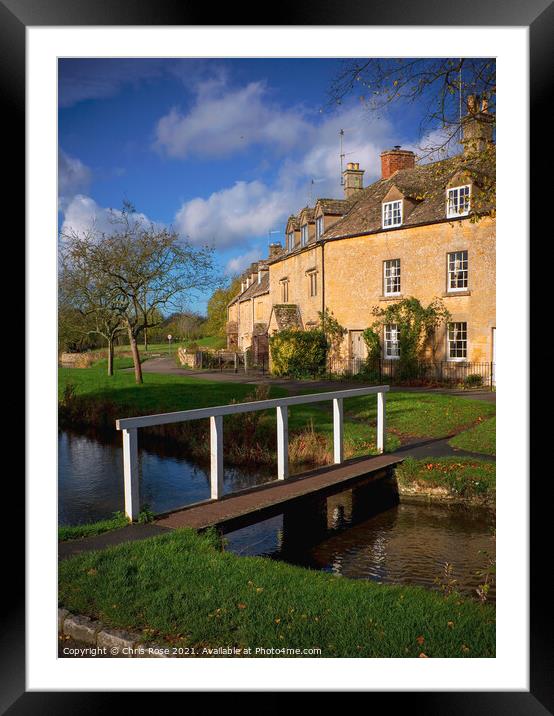 Lower Slaughter. Idyllic cotswold stone cottages Framed Mounted Print by Chris Rose