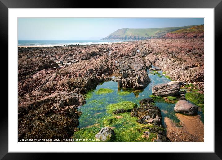 Manorbier Bay beach rockpools Framed Mounted Print by Chris Rose
