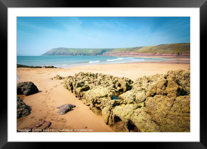 Manorbier Bay Framed Mounted Print by Chris Rose