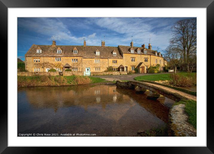 Lower Slaughter, idyllic riverside cottages Framed Mounted Print by Chris Rose