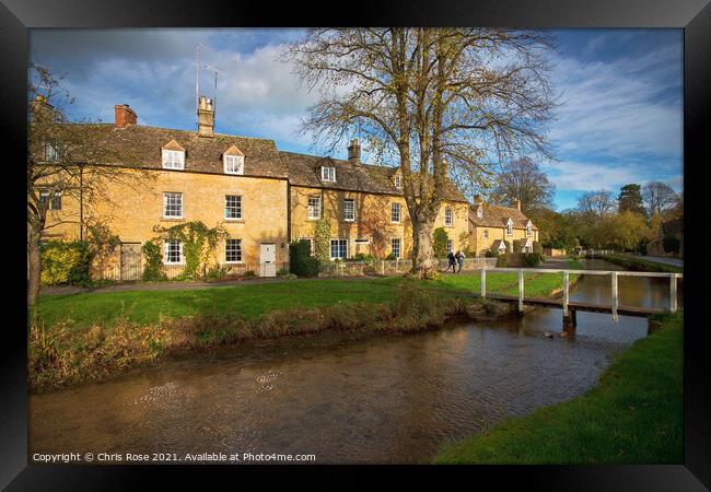 Lower Slaughter, idyllic riverside cottages Framed Print by Chris Rose