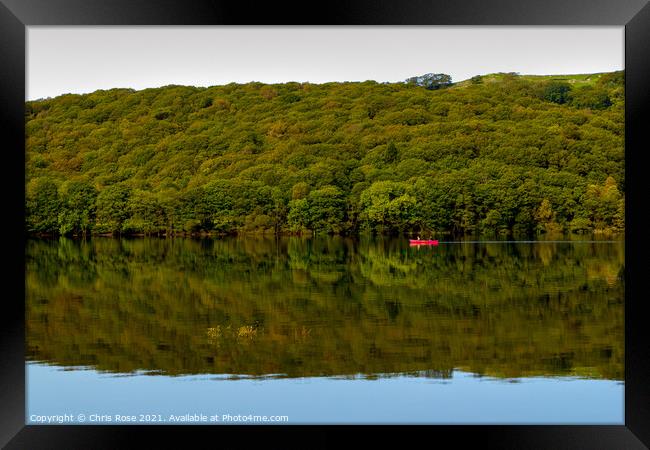 Coniston Water on a dead calm early autumn morning Framed Print by Chris Rose