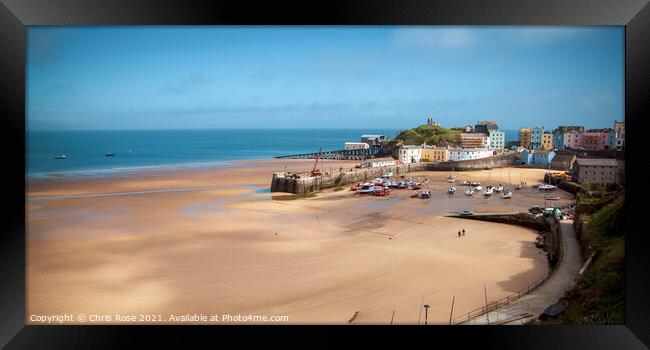 Tenby harbour panorama. Low tide. Framed Print by Chris Rose