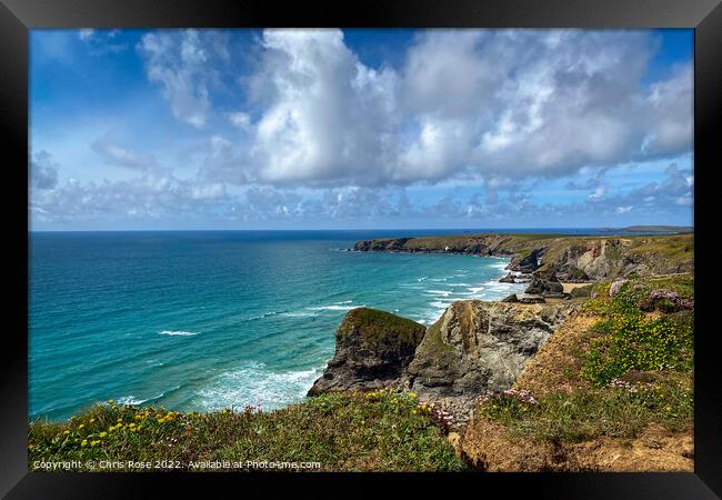 Bedruthan Steps cliffs, Cornwall Framed Print by Chris Rose