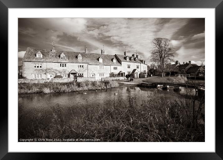 Lower Slaughter, riverside cotswold cottages Framed Mounted Print by Chris Rose