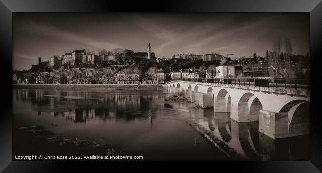 Chinon town and chateau seen across the river Framed Print by Chris Rose