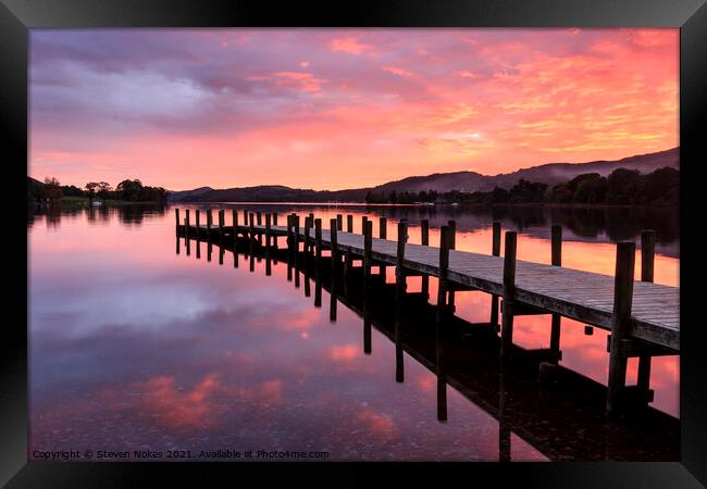Serene Sunset Reflected on Coniston Water Framed Print by Steven Nokes