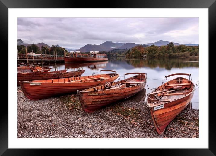 Serene Boats on Derwent Water Framed Mounted Print by Steven Nokes