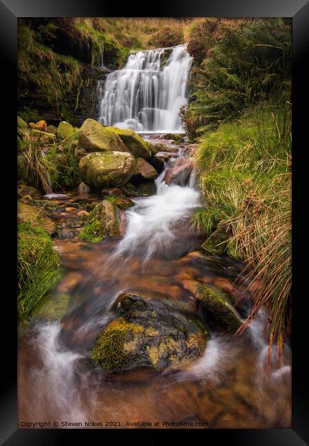 Majestic Waterfall in Kinder Scout Framed Print by Steven Nokes