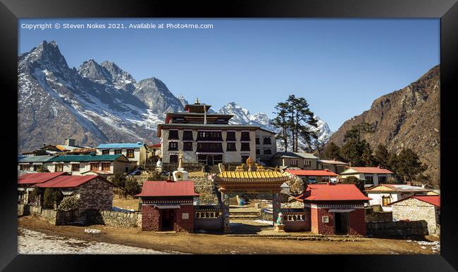 Serene beauty of Tengboche Monastery Framed Print by Steven Nokes